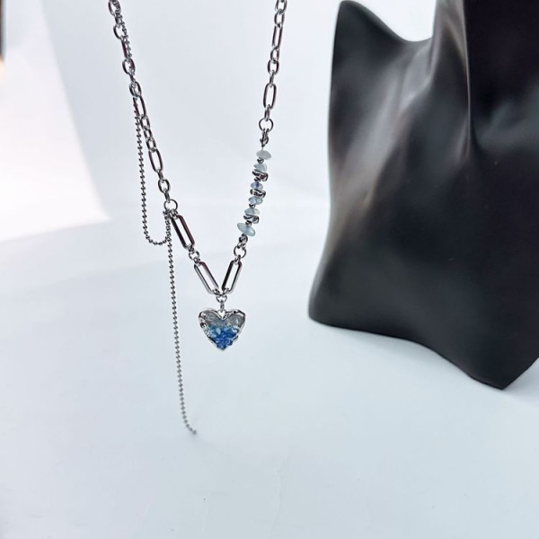 Двойная Цепочка с кулоном в форме голубого сердца J10977CJJ