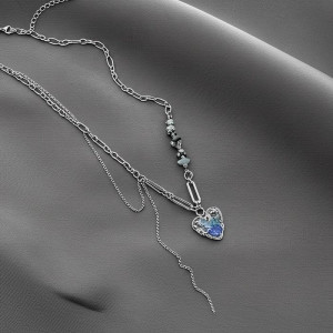 Двойная Цепочка с кулоном в форме голубого сердца J10977CJJ