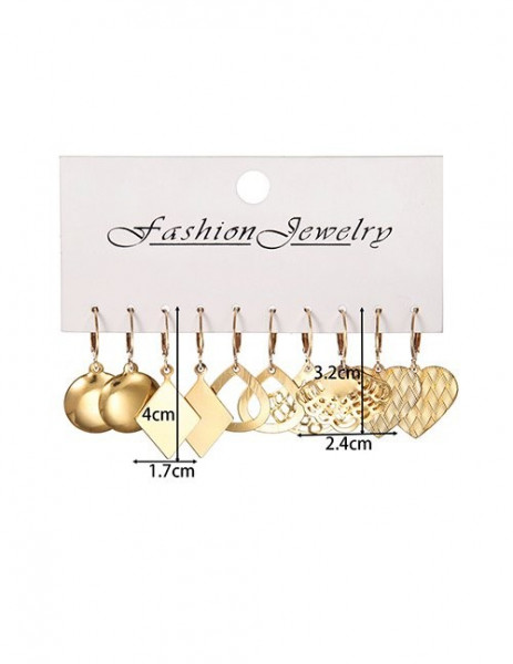 Набор золотистых серег конго с геометрическими подвесками и сердцами Z59762