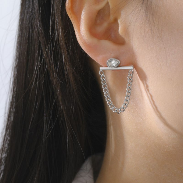 Серьги цепочки из стали со стразой 1J12436CJJ