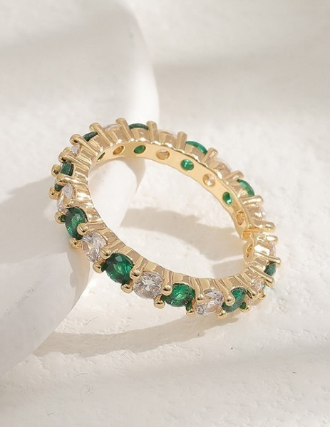 Кольцо дорожка с зелеными и прозрачными фианитами G43877