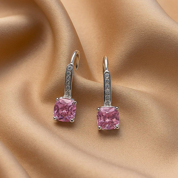 Серьги циркон розовый камень 1J12278CJJ 