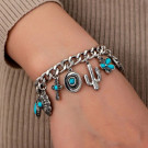 Браслет цепочка с бирюзовыми вставками и подвесками CJT19618