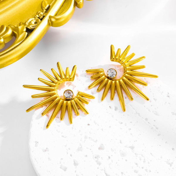 Золотистые серьги-кольца Солнце CJJ08011