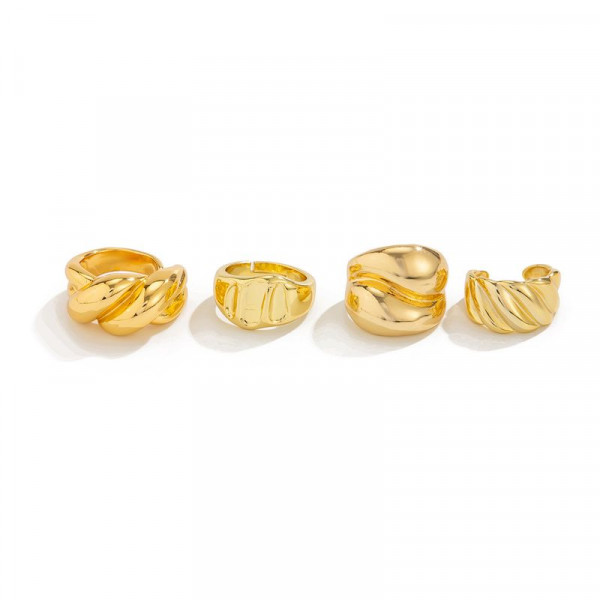 Сет фактурных золотистых колец в стиле бохо-шик 1J11852CJJ