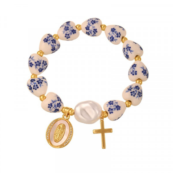 Браслет из узорчатых бусин с крупным жемчугом и бантом CJP64044