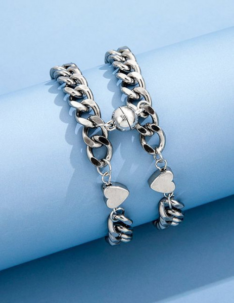 Парные браслеты стальная нежность с магнитным сердцем G82560