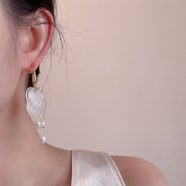 Серьги-подвески с воздушными цветами и жемчугом CJL81026