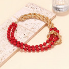 Дерзкое комбинированное колье из красных бус и золотых цепей CJR90180