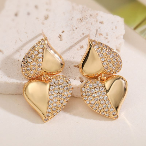 Двойные серьги-сердца с кристаллами CJL20504