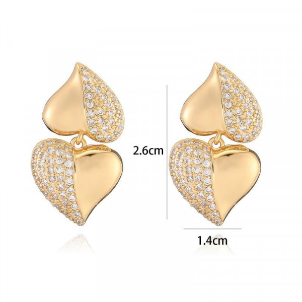 Двойные серьги-сердца с кристаллами CJL20504
