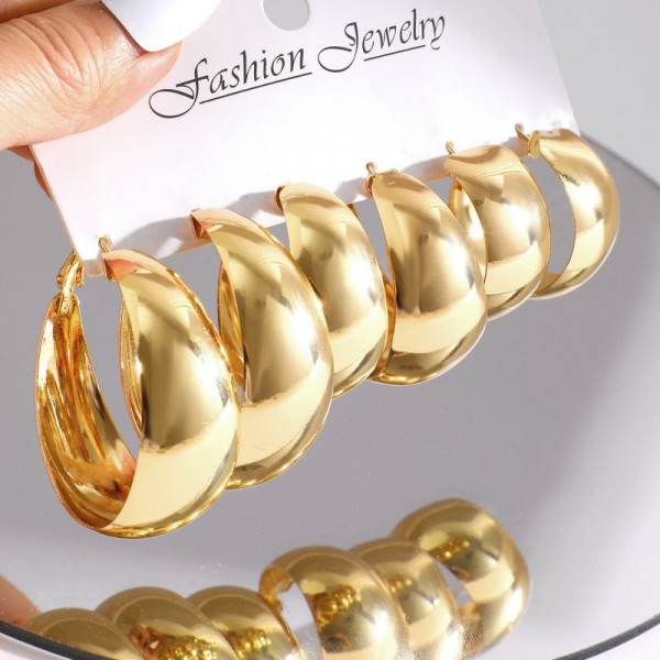 Набор объемных золотистых серег конго Дутые кольца N76248