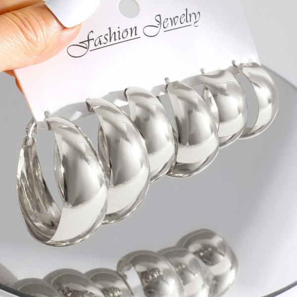 Набор объемных золотистых серег конго Дутые кольца N76248