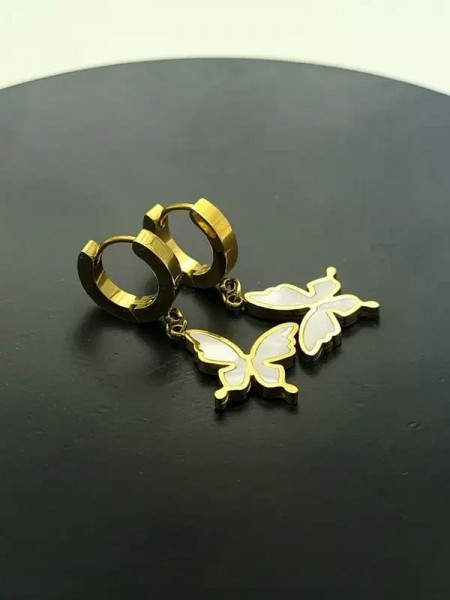 Серьги стальные с напылением золотом бабочки J10228CJJ