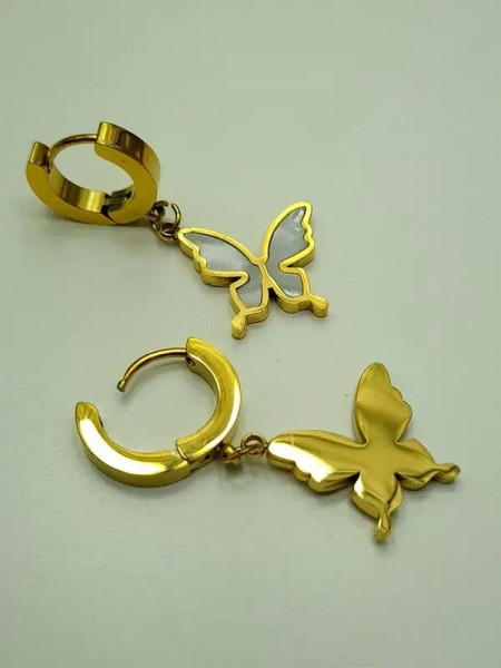 Золотистые серьги-кольца с крупными подвесками-бабочками J10228CJJ