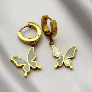 Серьги стальные с напылением золотом бабочки J10228CJJ