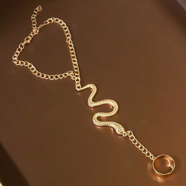 Браслет слейв золотая рептилия в крупном плетении CJH35035