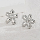 Серебристые серьги-пусеты Цветы со стразами CJH59594