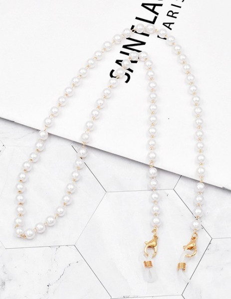 Цепочка для очков из белого жемчуга с золотистой фурнитурой V85851