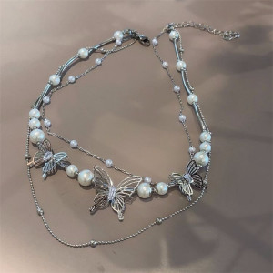 Многослойное колье с кристальными звездами и жемчугом J11229CJJ