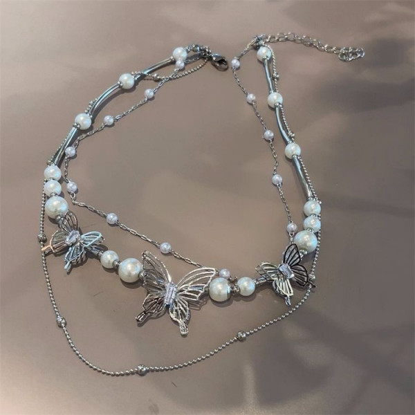 Многослойное колье с кристальными звездами и жемчугом J11229CJJ