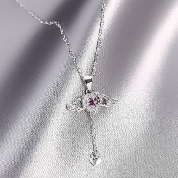 Воздушное колье-галстук с розовым сердцем и кристаллом J10980CJJ