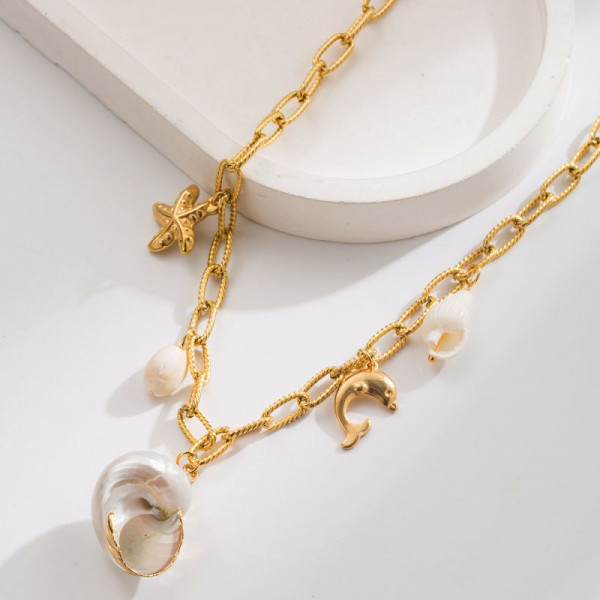 Цепочка с крупными звеньями и подвесками в морском стиле CJR69654