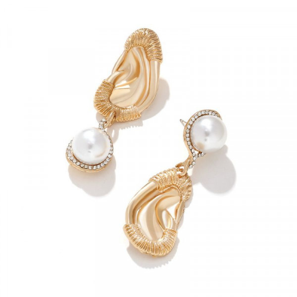 Висячие серьги из фактурного металла с барочным жемчугом CJJ12598