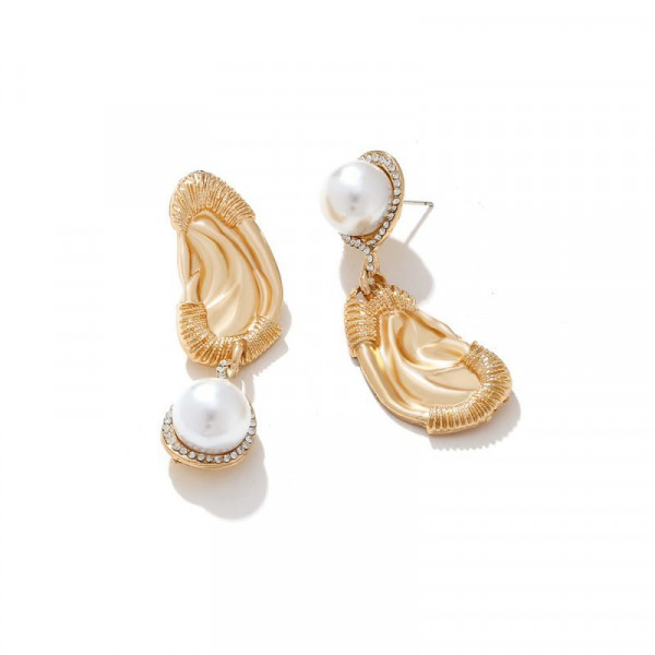 Висячие серьги из фактурного металла с барочным жемчугом CJJ12598