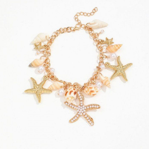 Браслет на ногу с морскими звездами и жемчугом CJM34122