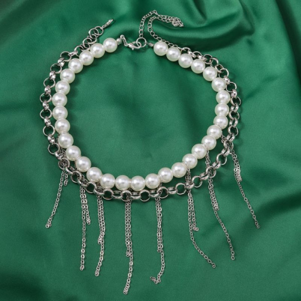 Жемчужный чокер с ниспадающими цепочками в стиле бахромы CJL77873