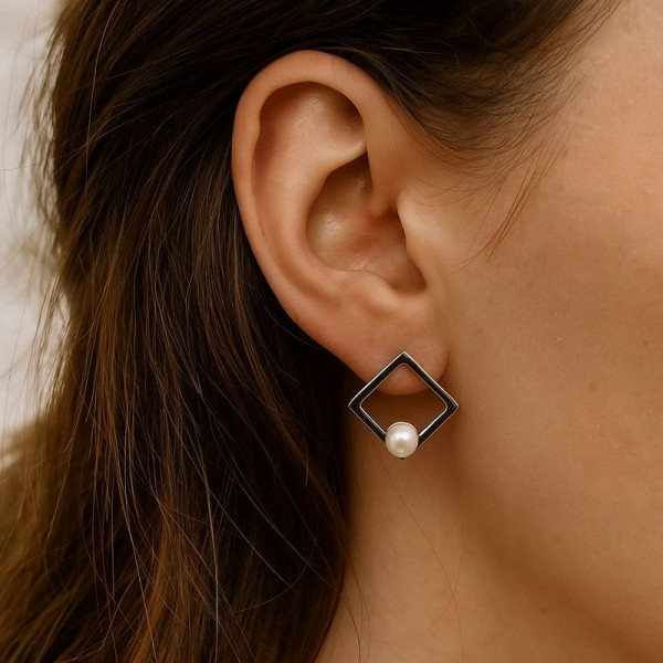 Серьги-гвоздики ромб жемчуг 1J12281CJJ