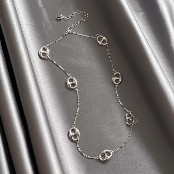 Серебристое Колье с декоративными кольцами L80481