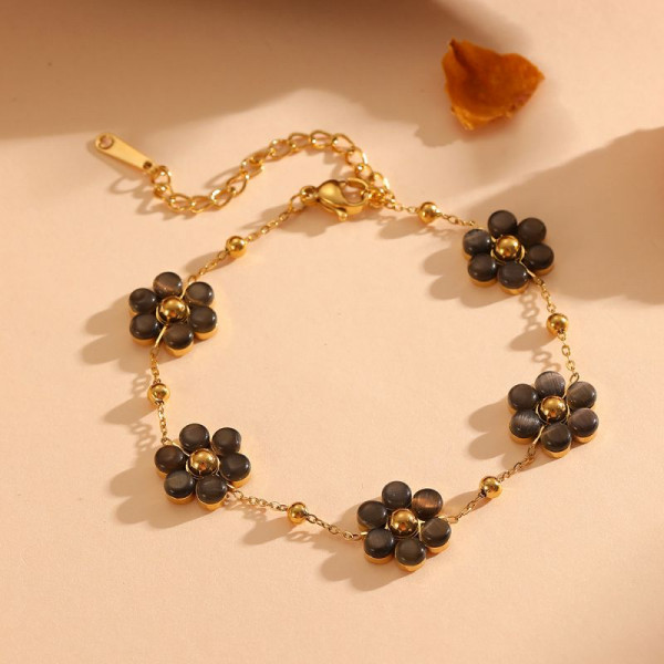 Браслет-цепочка с четырехлистниками из зеленого камня CJR85762