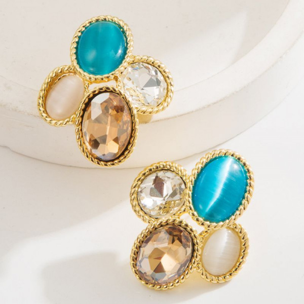 Нарядные серьги-пусеты с яркими камнями CJN81505