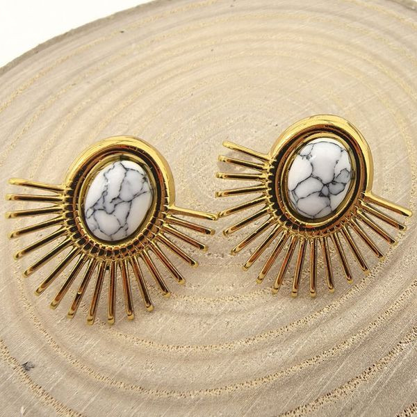 Серьги-пусеты Солнце с мраморной вставкой CJL35933