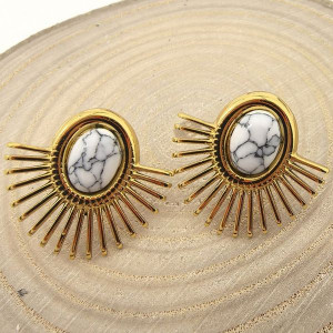 Серьги-пусеты Солнце с мраморной вставкой CJL35933