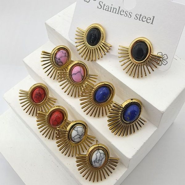 Серьги-пусеты Солнце с мраморной вставкой CJL35933