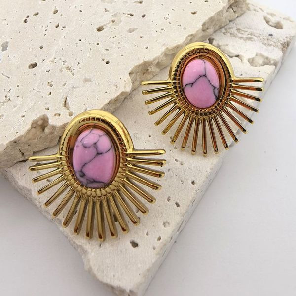 Серьги-пусеты Солнце с мраморной вставкой CJL35933