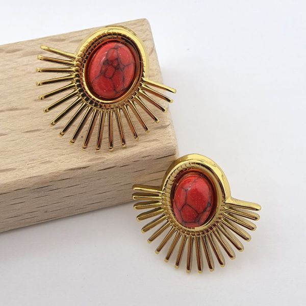 Серьги-пусеты Солнце с мраморной вставкой CJL35933