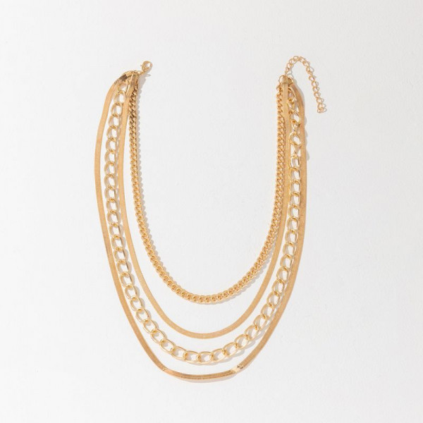 Многослойное золотистое колье из плоских цепей CJH77185
