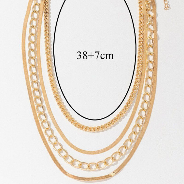 Многослойное золотистое колье из плоских цепей CJH77185
