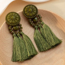 Массивные серьги пусеты с зелеными текстильными кистями CJL85056