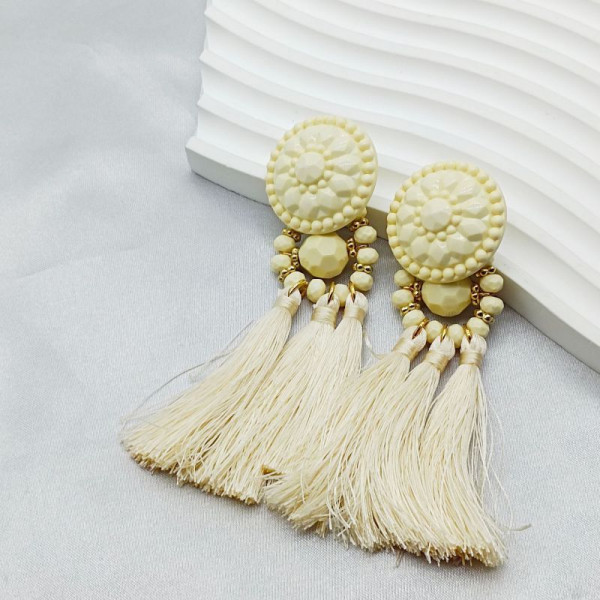 Массивные серьги пусеты с зелеными текстильными кистями CJL85056