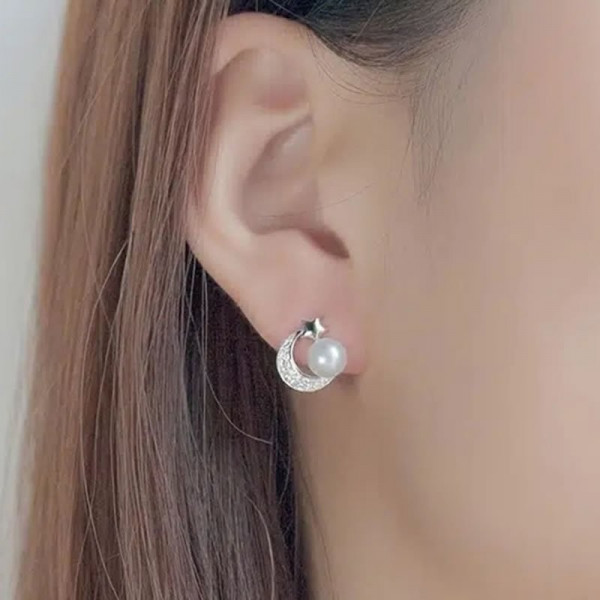 Серьги-пусеты «Луна и звезды» с жемчугом M91387