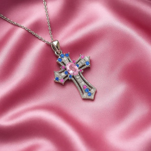 Яркая цепочка с подвеской в виде радужного креста J10982CJJ