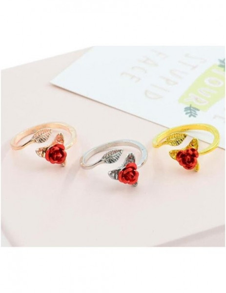 Тонкое кольцо с красной розой и эмалью M14824