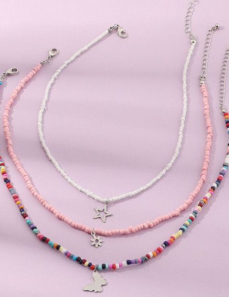 Трехслойное колье из разноцветного бисера с подвеской-бабочкой K82405MSK