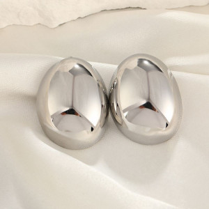 Серебристые серьги-пусеты Объемные овалы CJH27634
