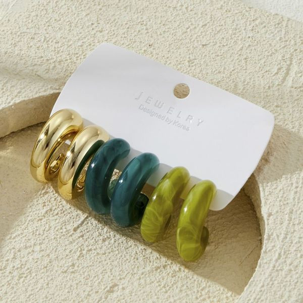 Набор ярких золотистых и розовых серег полуколец из акрила CJJ78399